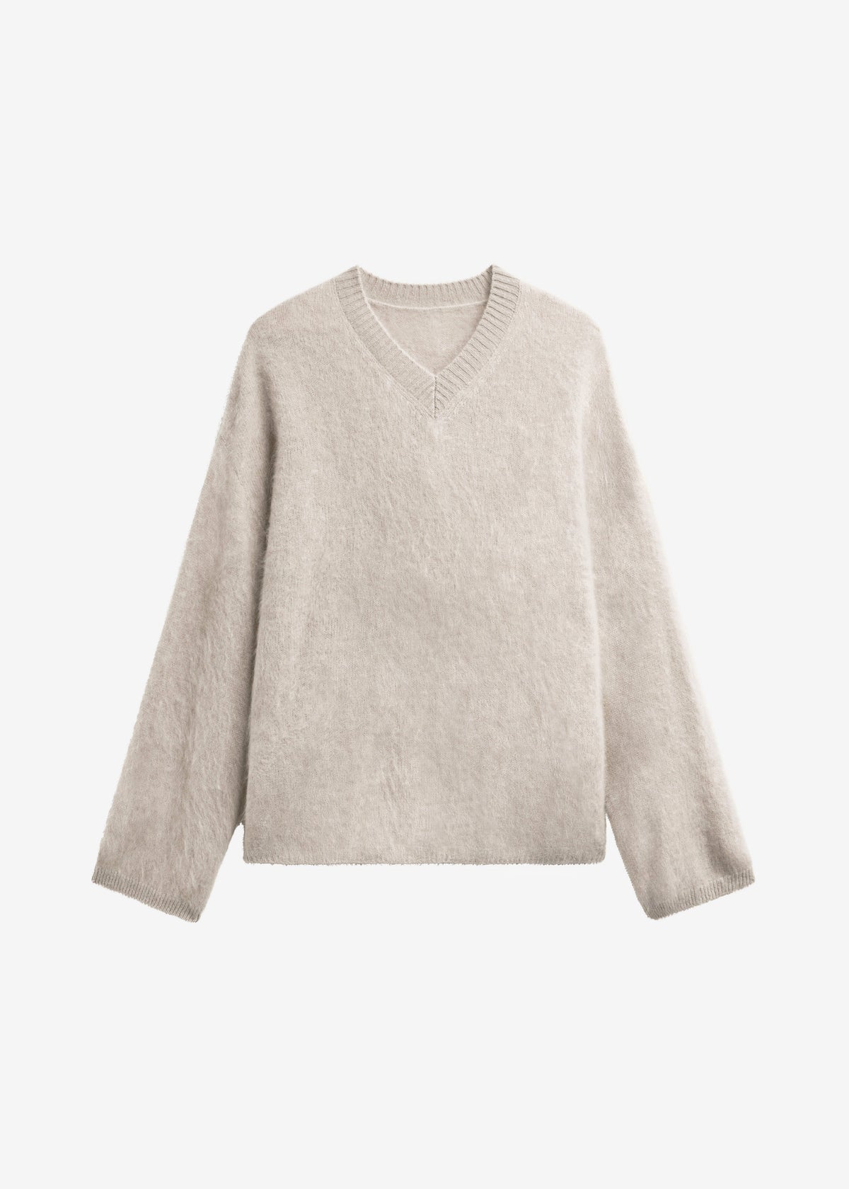 Vilhena Wool Fuzzy V-Neck Sweater - Beige – view 7 of 7