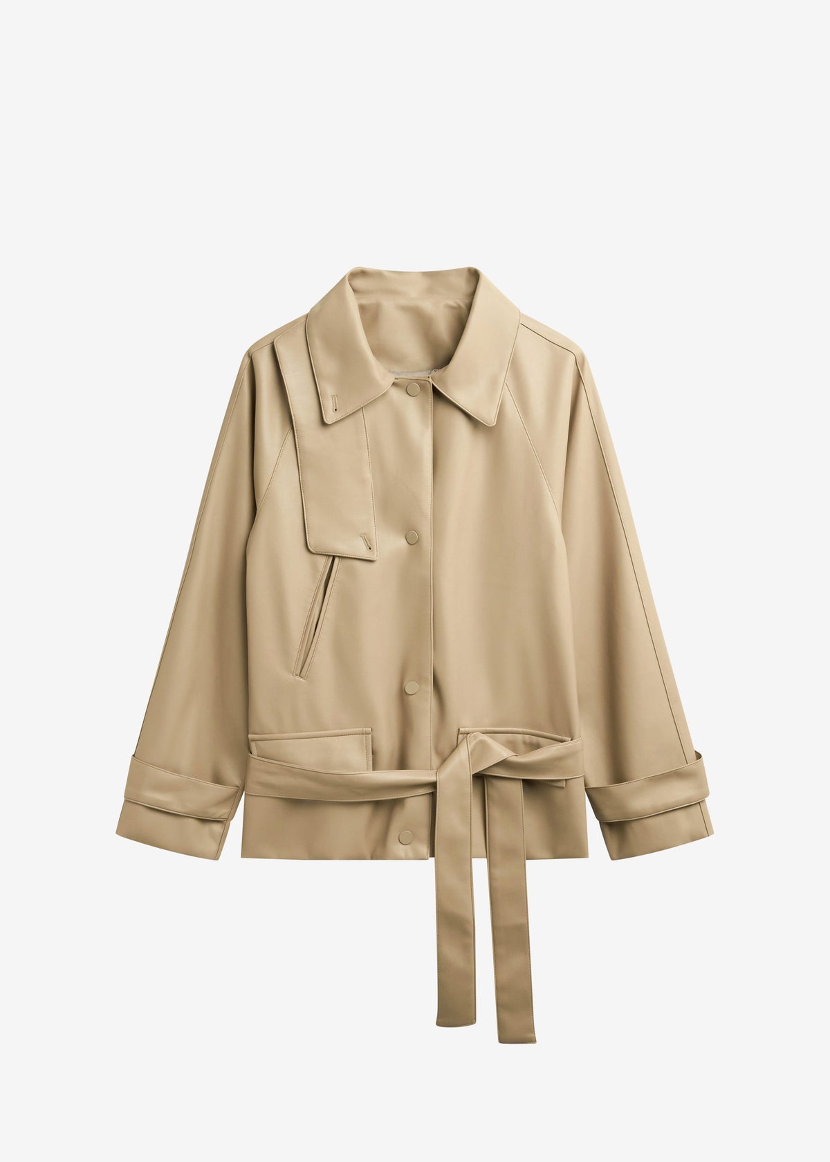 Viran Faux Leather Belted Jacket - Beige – view 8 of 8