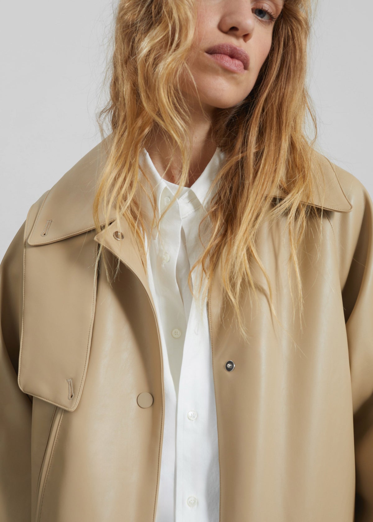 Viran Faux Leather Belted Jacket - Beige – view 6 of 8