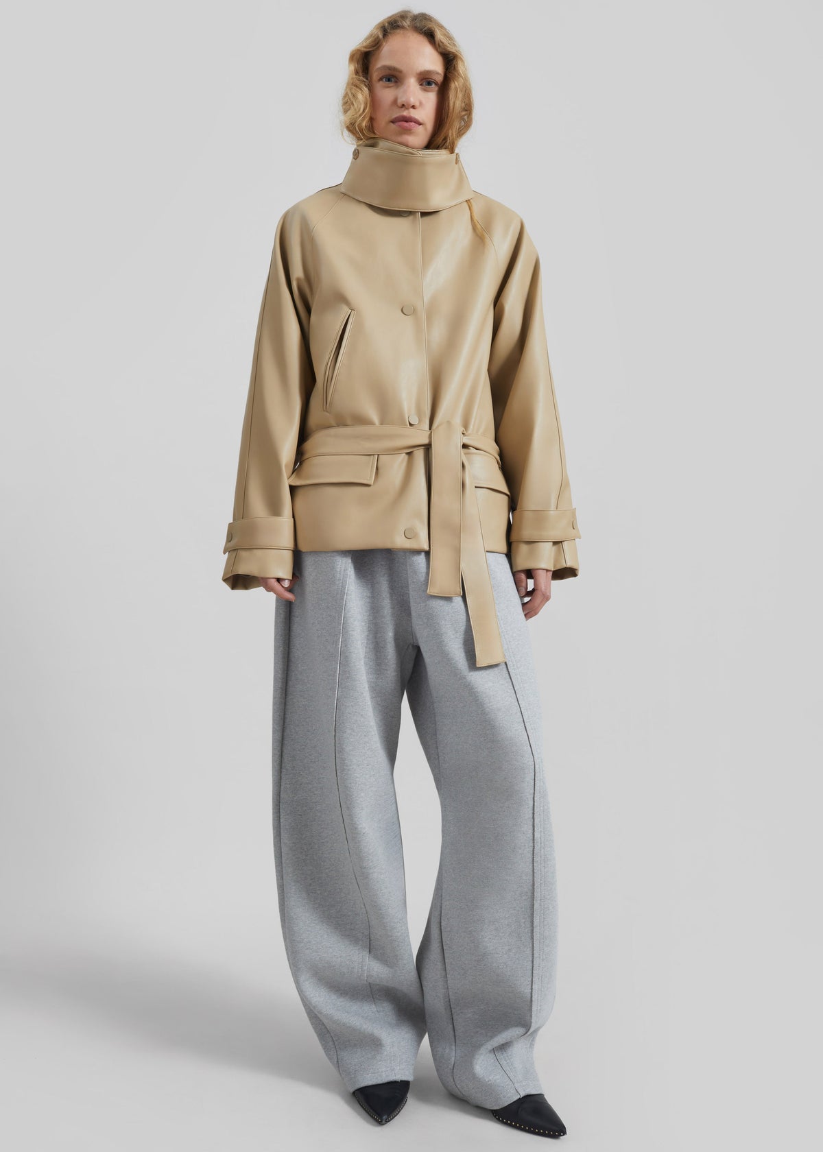 Viran Faux Leather Belted Jacket - Beige – view 1 of 8