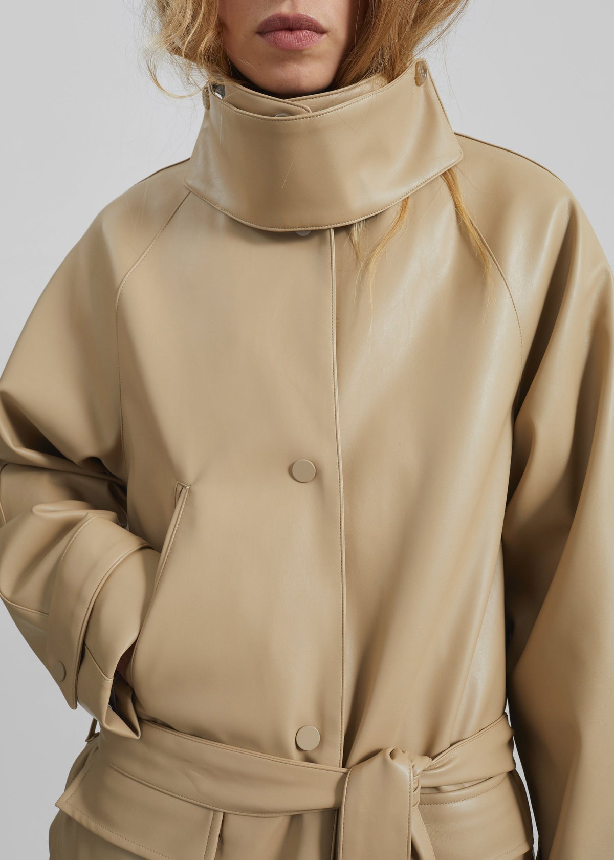 Viran Faux Leather Belted Jacket - Beige – view 5 of 8