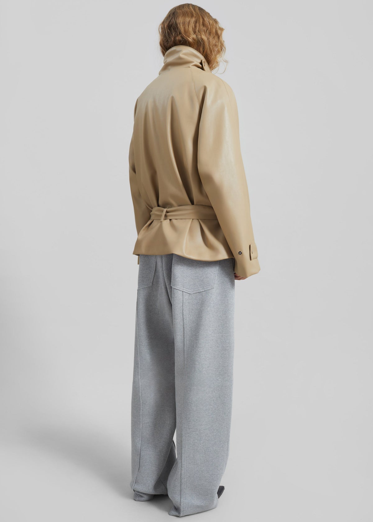 Viran Faux Leather Belted Jacket - Beige – view 7 of 8