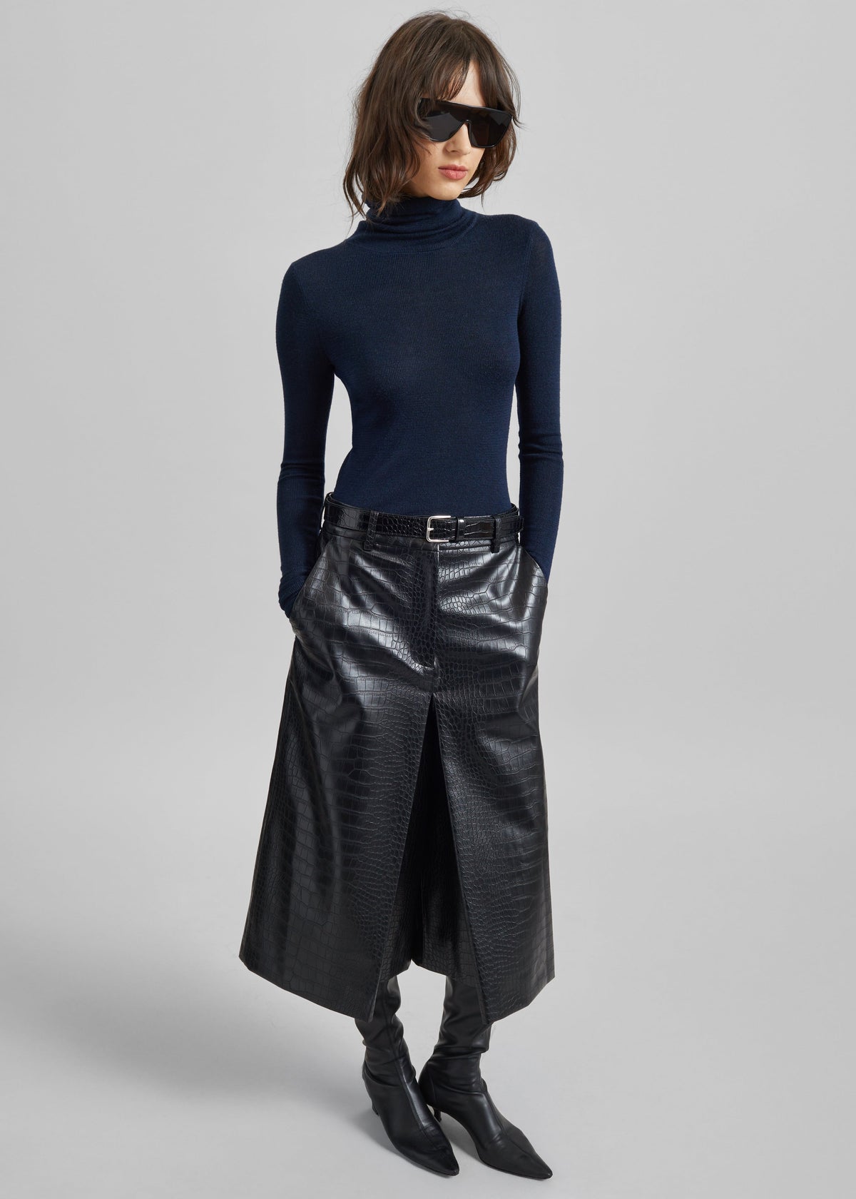 Vivonne Croc Faux Leather Culottes - Black – view 4 of 10