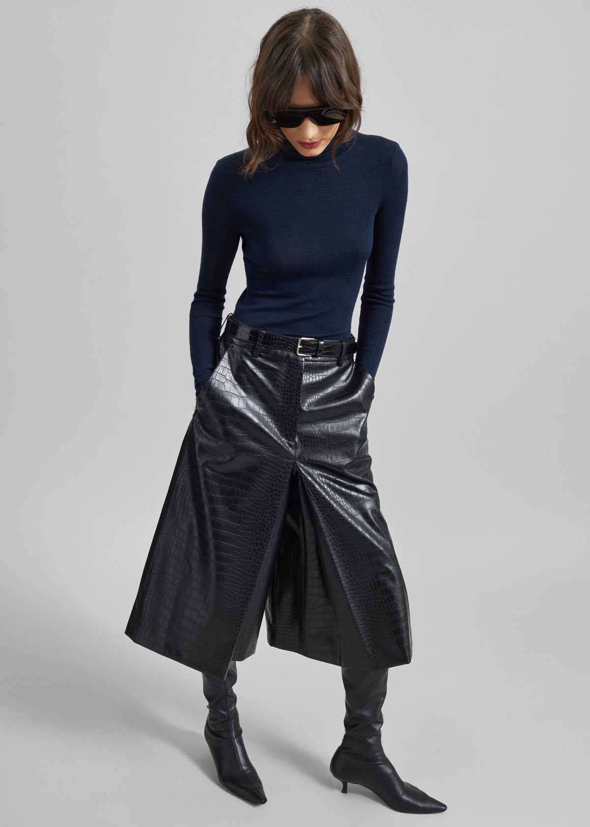Vivonne Croc Faux Leather Culottes - Black – view 1 of 10