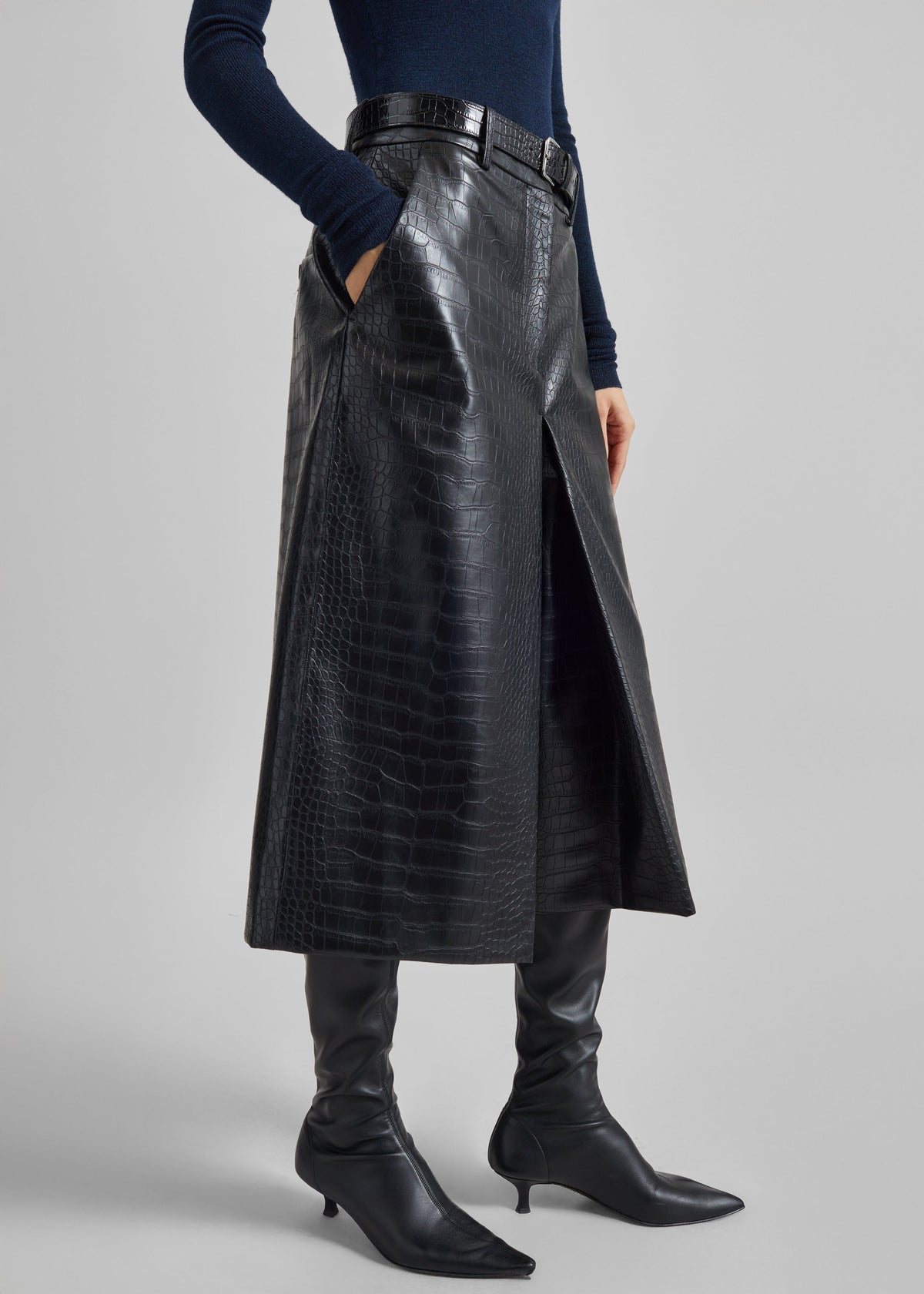 Vivonne Croc Faux Leather Culottes - Black – view 3 of 10