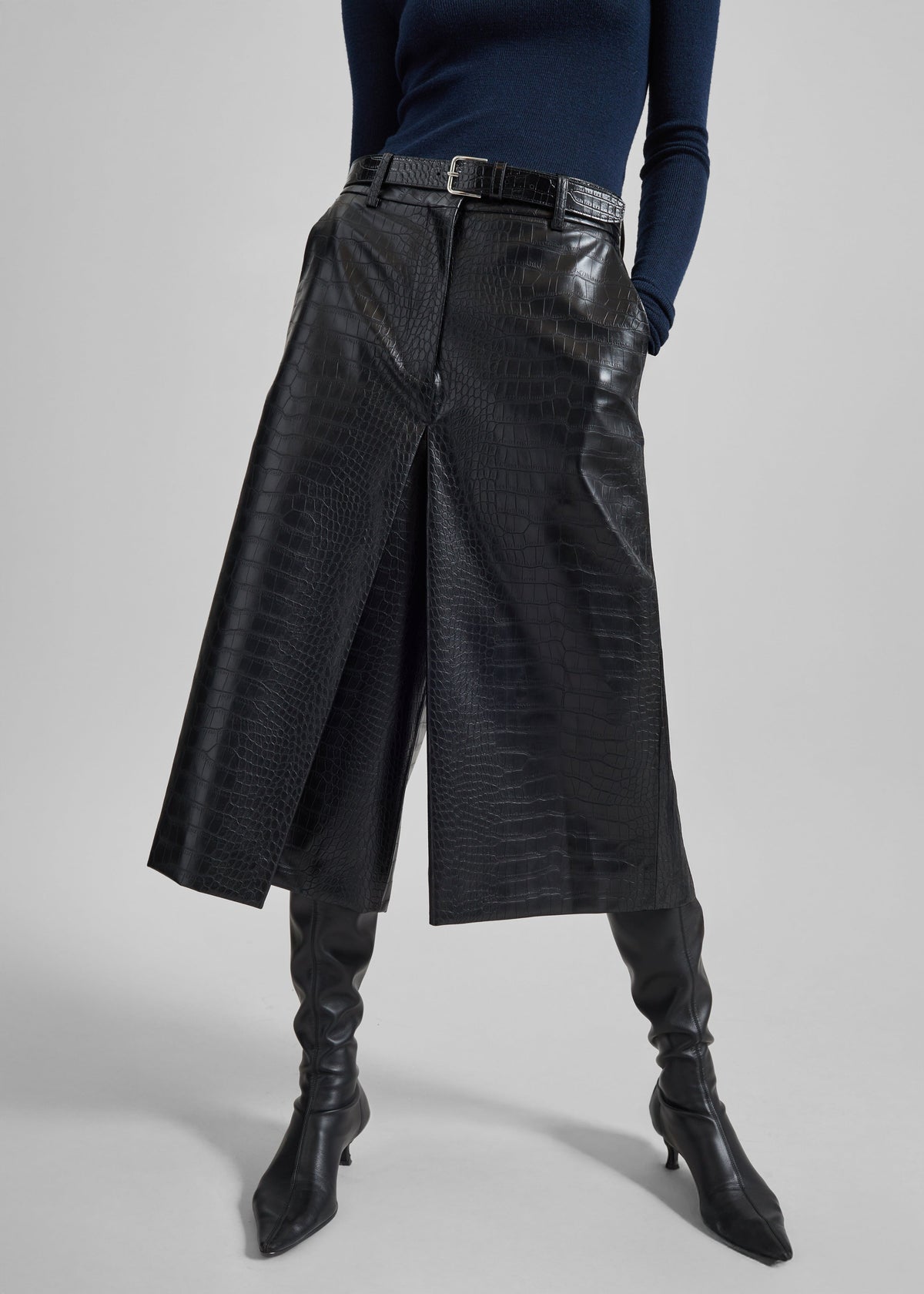 Vivonne Croc Faux Leather Culottes - Black – view 2 of 10