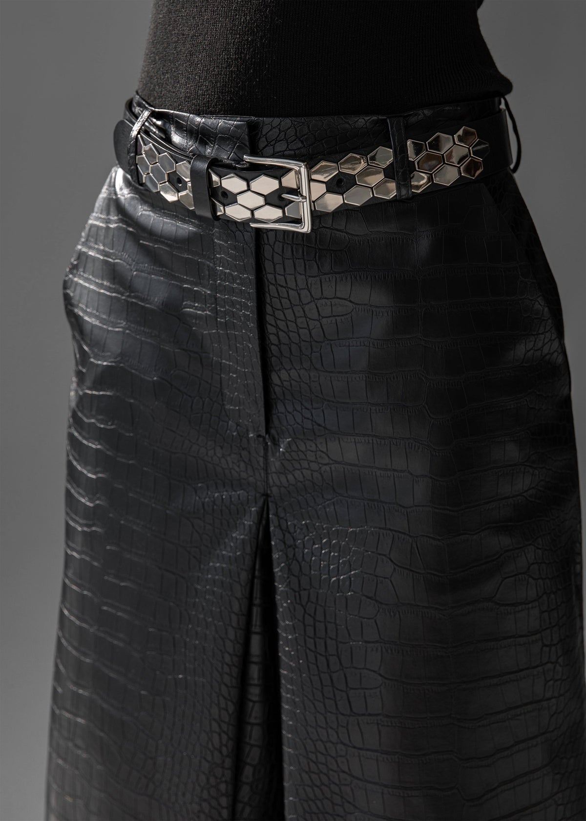 Vivonne Croc Faux Leather Culottes - Black – view 8 of 10