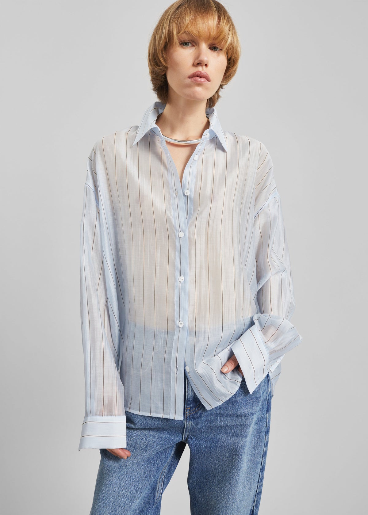 Vranor Light Sheer Shirt - Light Blue/Black Stripe – view 3 of 8
