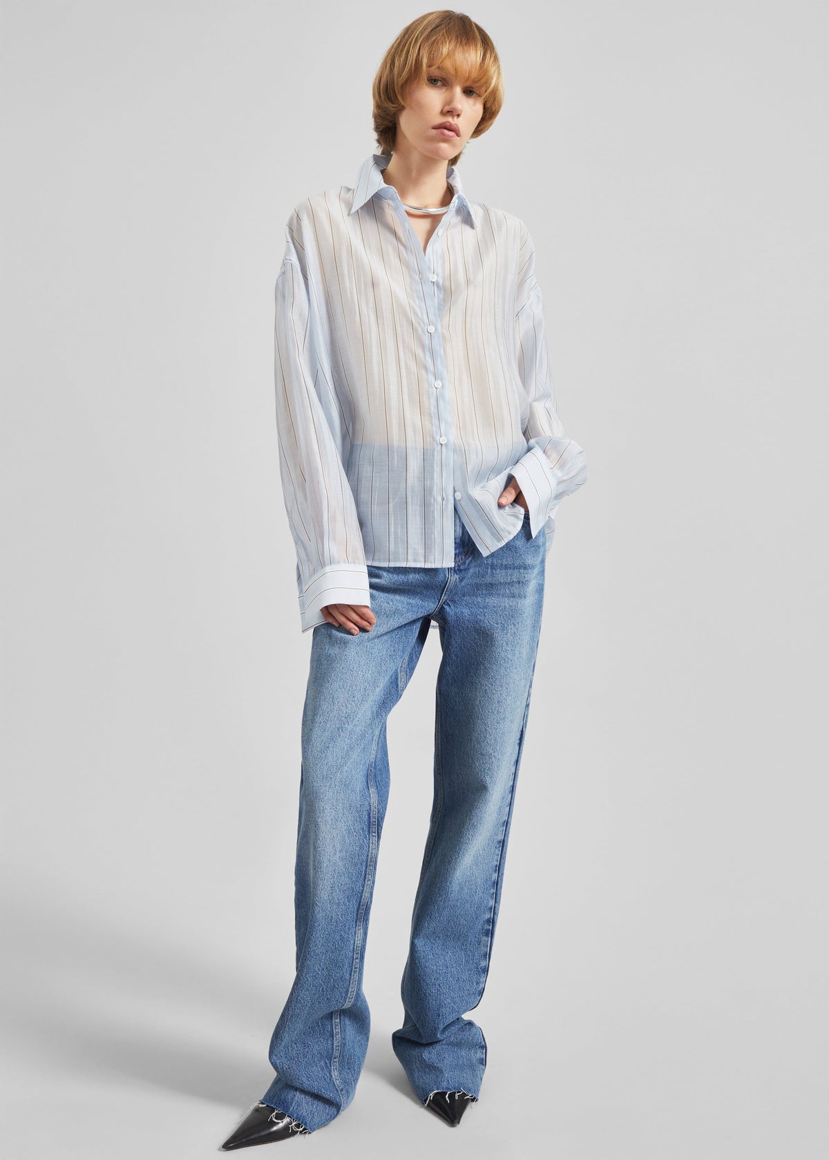 Vranor Light Sheer Shirt - Light Blue/Black Stripe – view 2 of 8