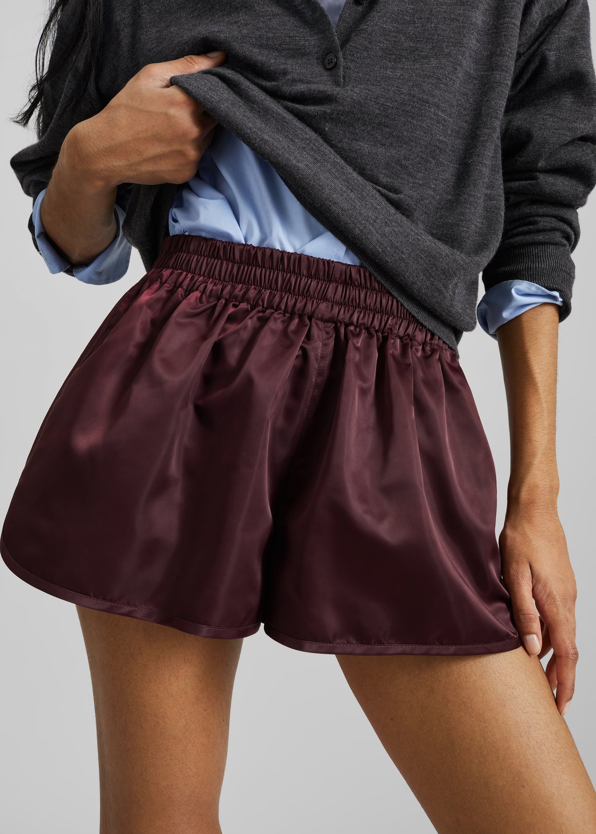 Zafra Satin Mini Shorts - Dark Plum – view 2 of 11