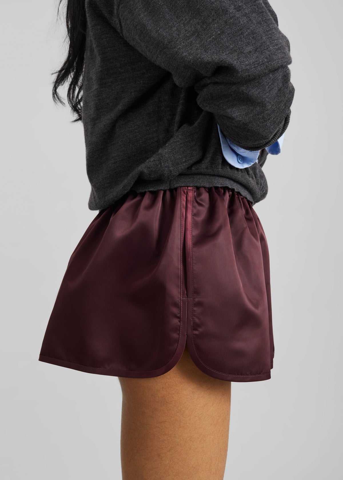 Zafra Satin Mini Shorts - Dark Plum – view 9 of 11