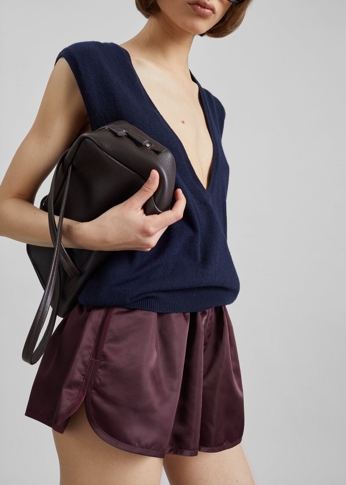 Zafra Satin Mini Shorts - Dark Plum – view 7 of 11