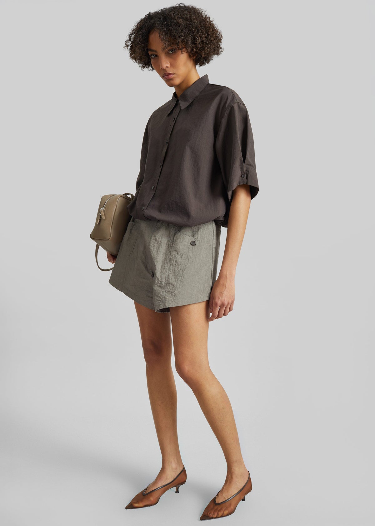 Zamora Textured Mini Shorts - Mocha – view 1 of 8