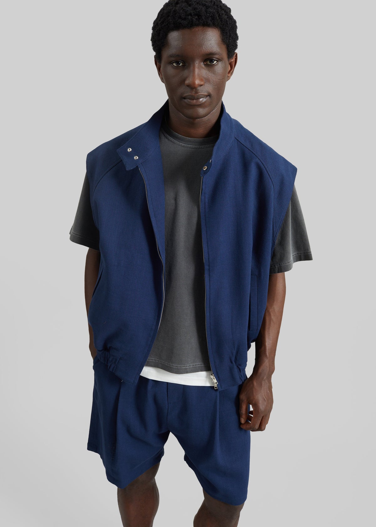 Zave Linen Sleeveless Jacket - Navy – view 5 of 7