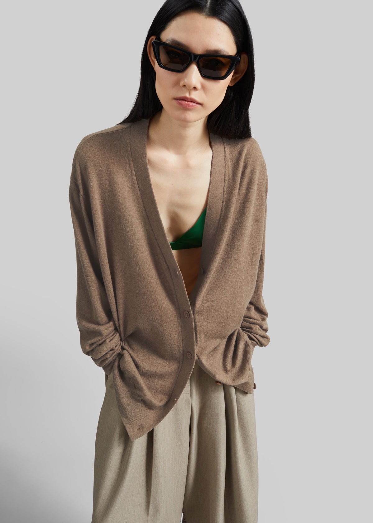Zina V-Neck Cardigan - Mocha – view 1 of 10