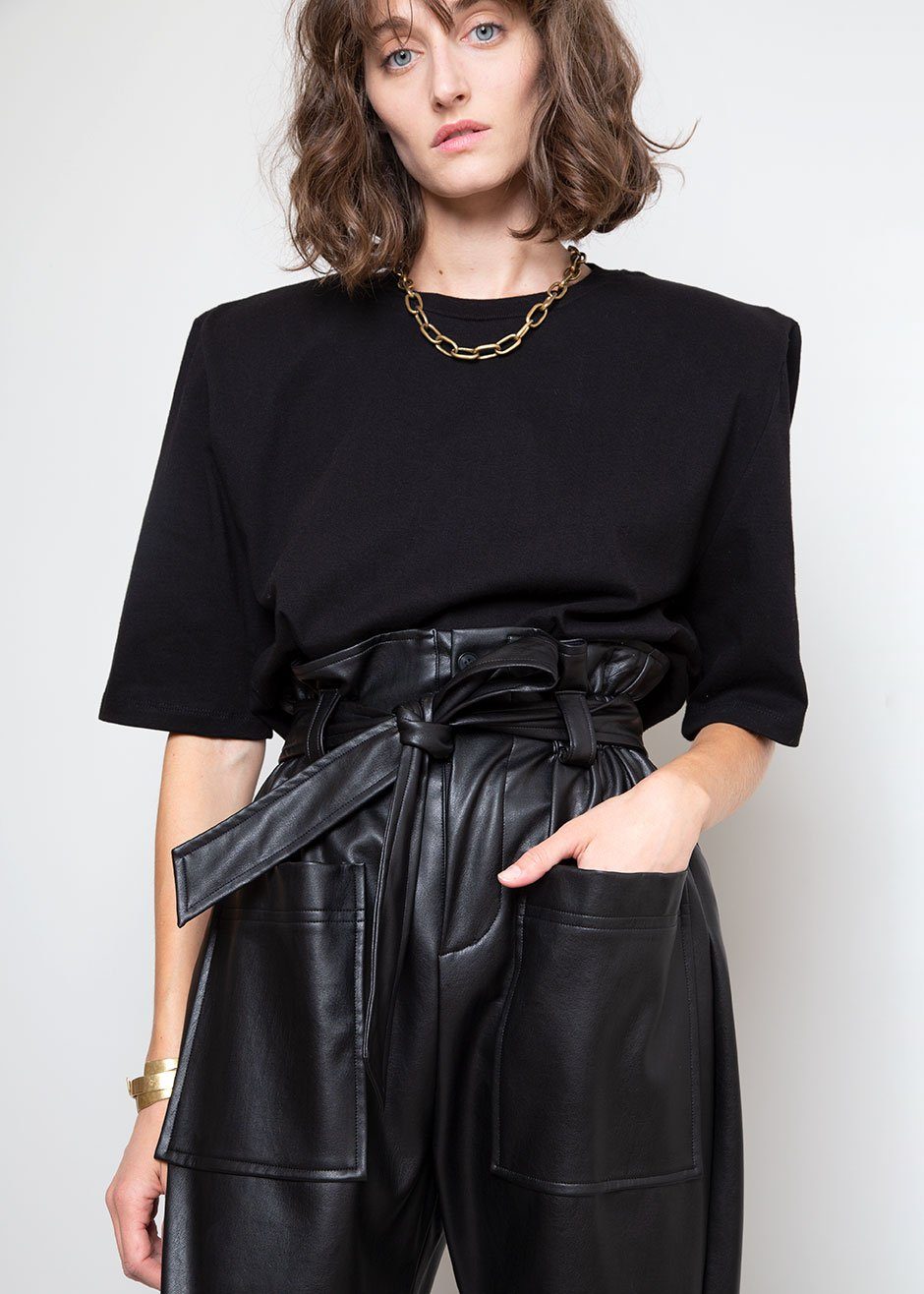 Carrington Padded Shoulder Tee in Black top Nickishop – view 7 of 9