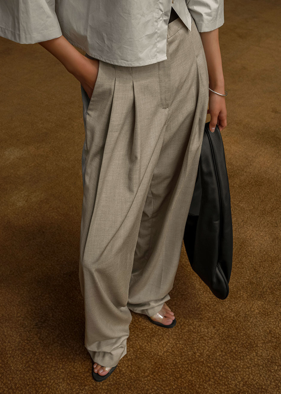 Gelso Pleated Trousers - Light Taupe Melange – view 6 of 15