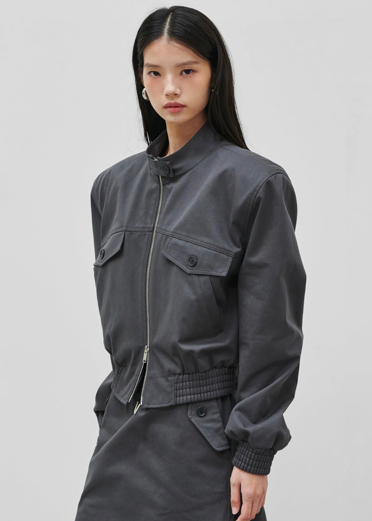 Cobain Padded Cropped Bomber - Charcoal – view 4 of 10