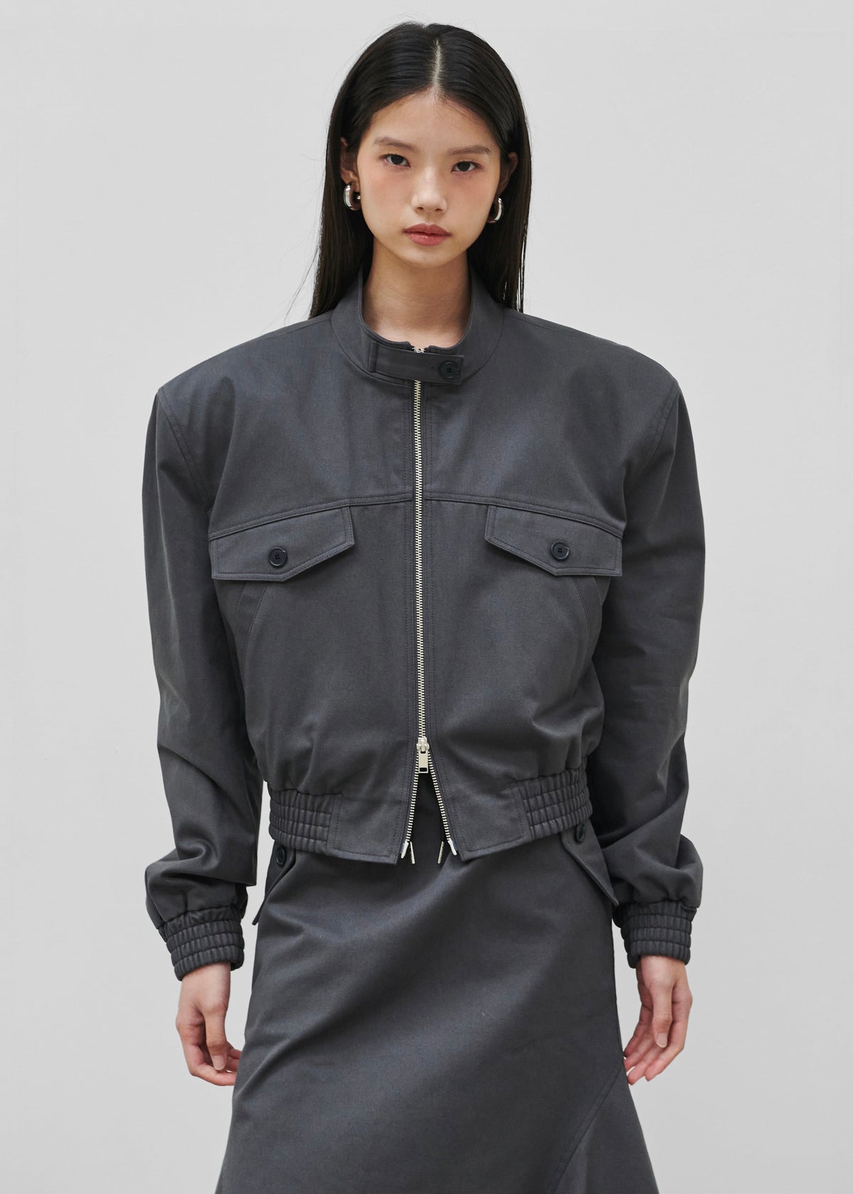Cobain Padded Cropped Bomber - Charcoal – view 3 of 10