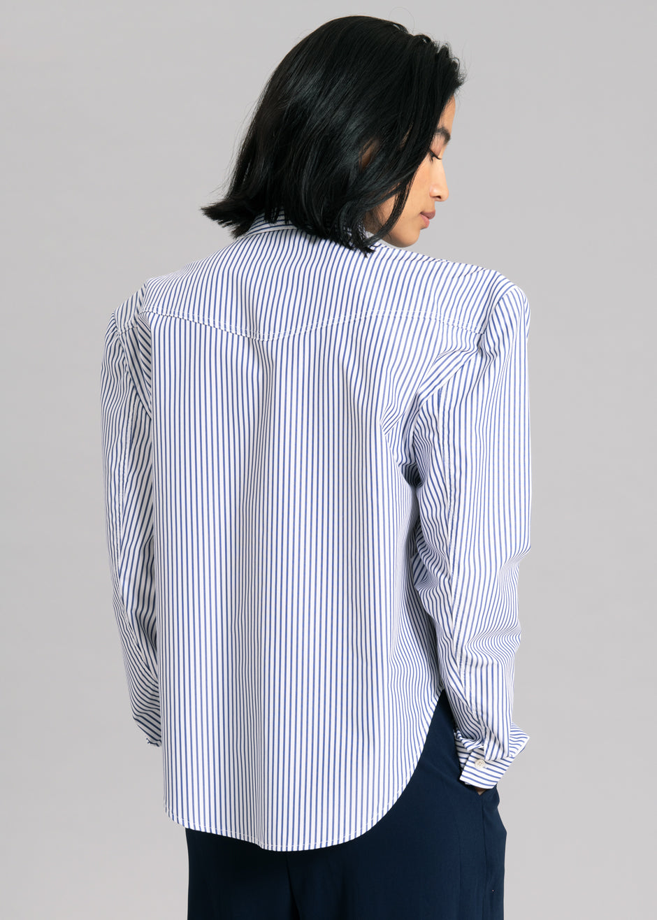 Jeanne Padded Shirt - Navy Stripe Shirt Black Fuchsia – view 7 of 9