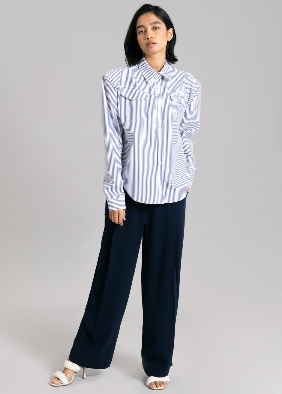 Jeanne Padded Shirt - Navy Stripe Shirt Black Fuchsia – view 3 of 9