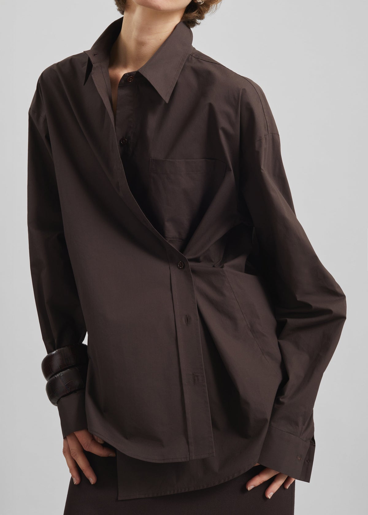Ornella Side Button-Up Shirt - Brown – view 4 of 7