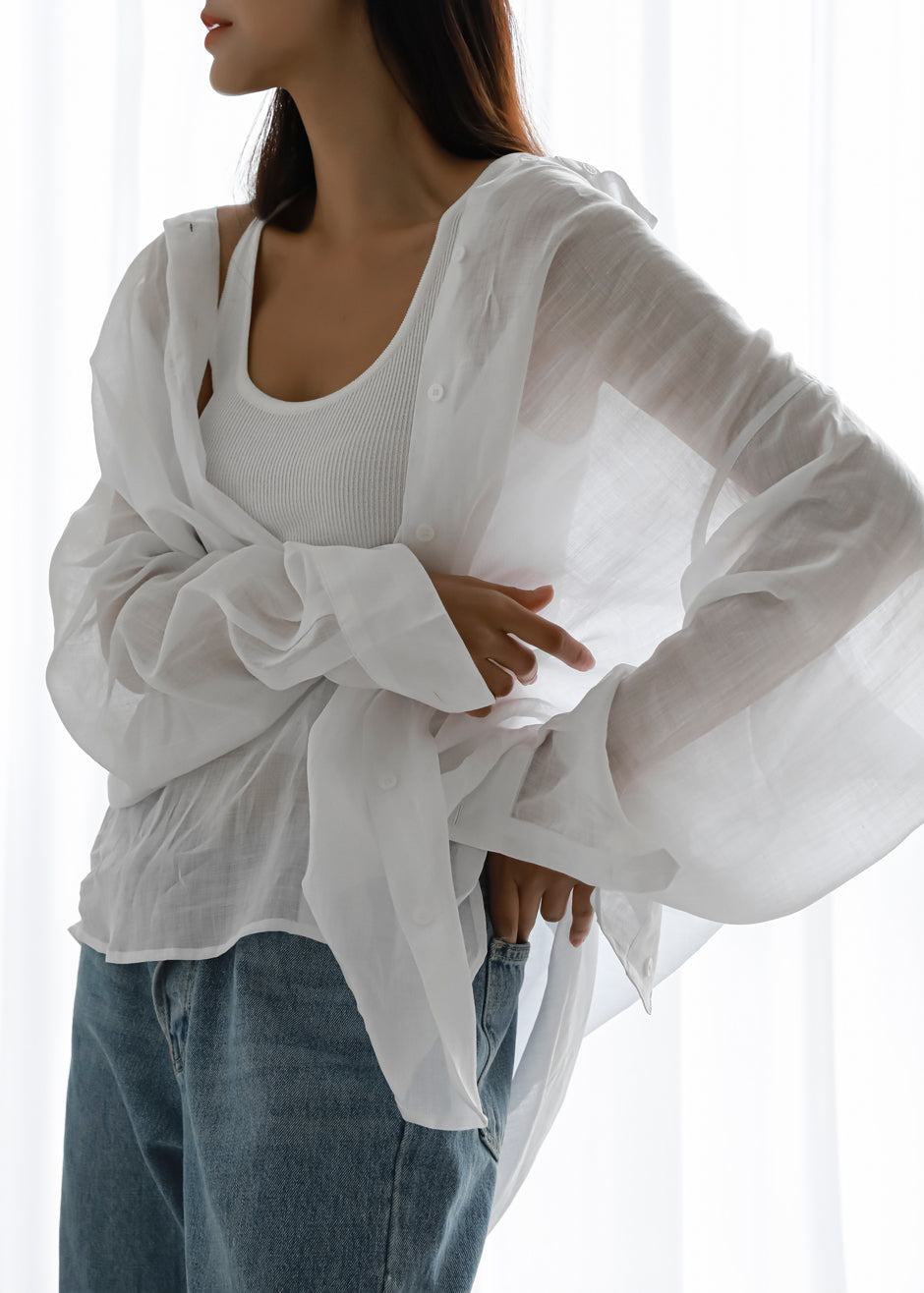 Marlow Oversized Linen Shirt - White Shirt Nickishop – view 10 of 10