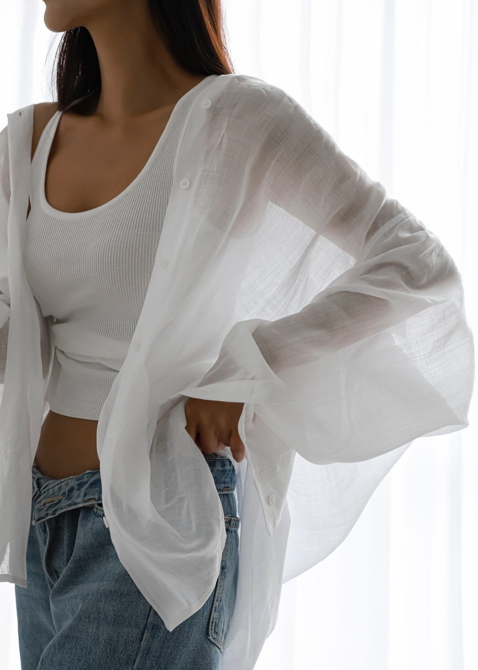 Marlow Oversized Linen Shirt - White Shirt Nickishop – view 9 of 10