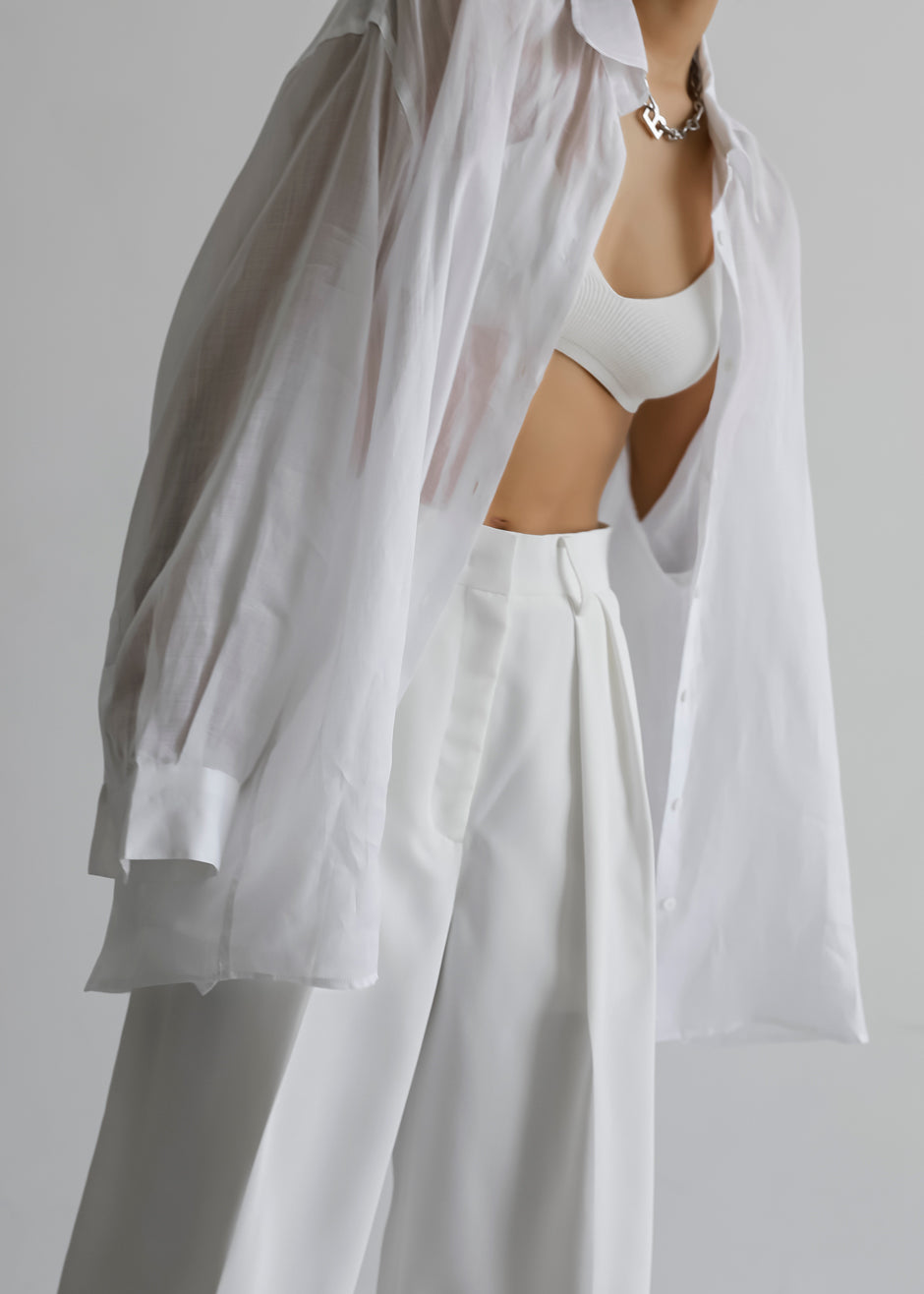 Marlow Oversized Linen Shirt - White Shirt Nickishop – view 5 of 10