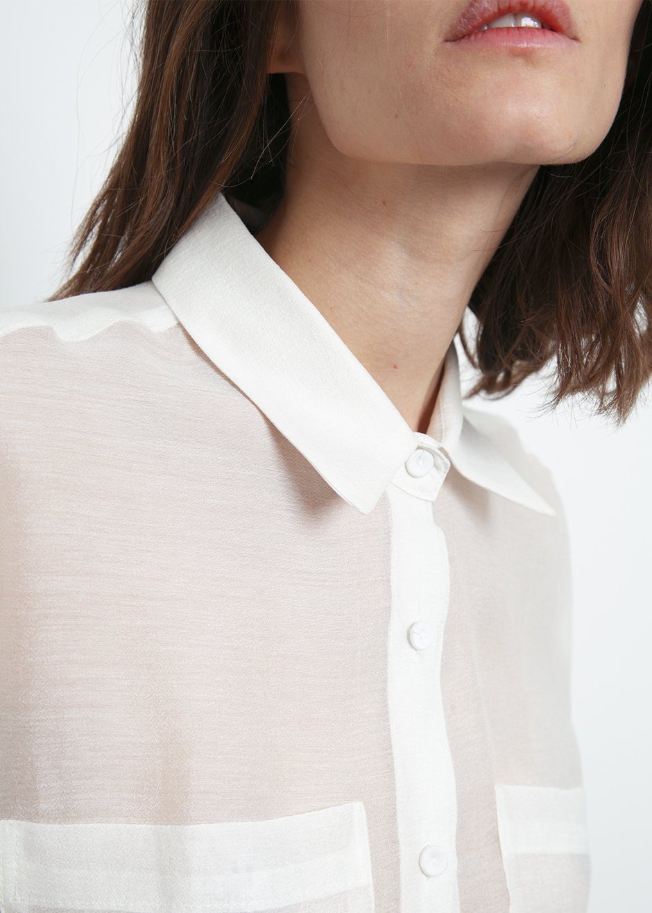 Off White Sheer Button Blouse Shirt Bar – view 7 of 9