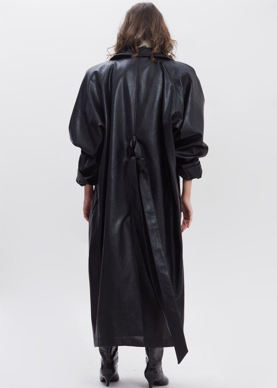 Oversized Box Shoulder Faux Leather Trench in Leather Coat Paper Moon – view 11 of 11