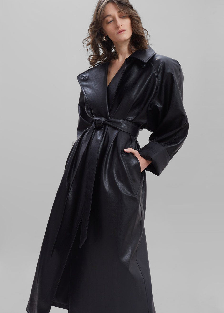 Henna Oversized Faux Leather Trench - Black – view 1 of 11