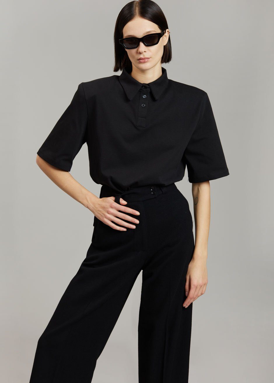 Rane Padded Shoulder Polo - Black top Paper Moon – view 4 of 9