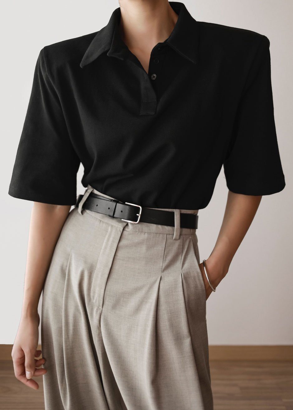 Rane Padded Shoulder Polo - Black top Paper Moon – view 1 of 9