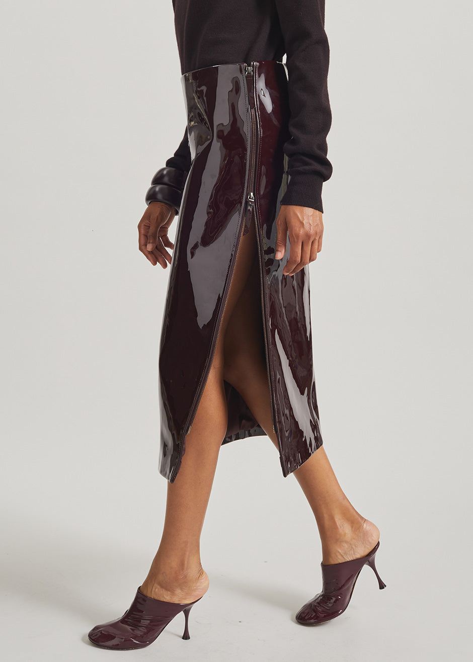 Samantha Patent Zip Skirt - Burgundy – view 2 of 8