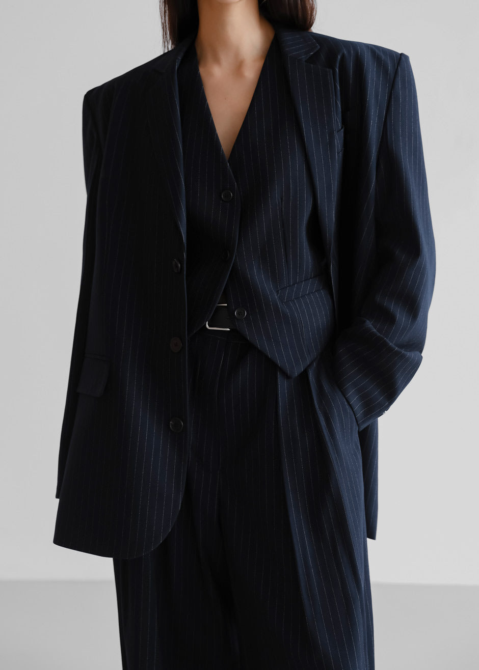 Tansy Oversized Blazer - Navy Pinstripe Blazer Nickishop – view 5 of 12