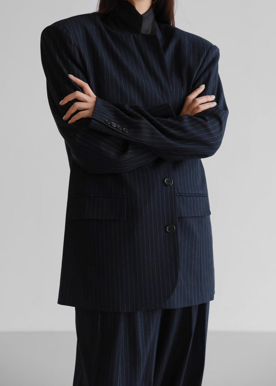 Tansy Oversized Blazer - Navy Pinstripe Blazer Nickishop – view 1 of 12