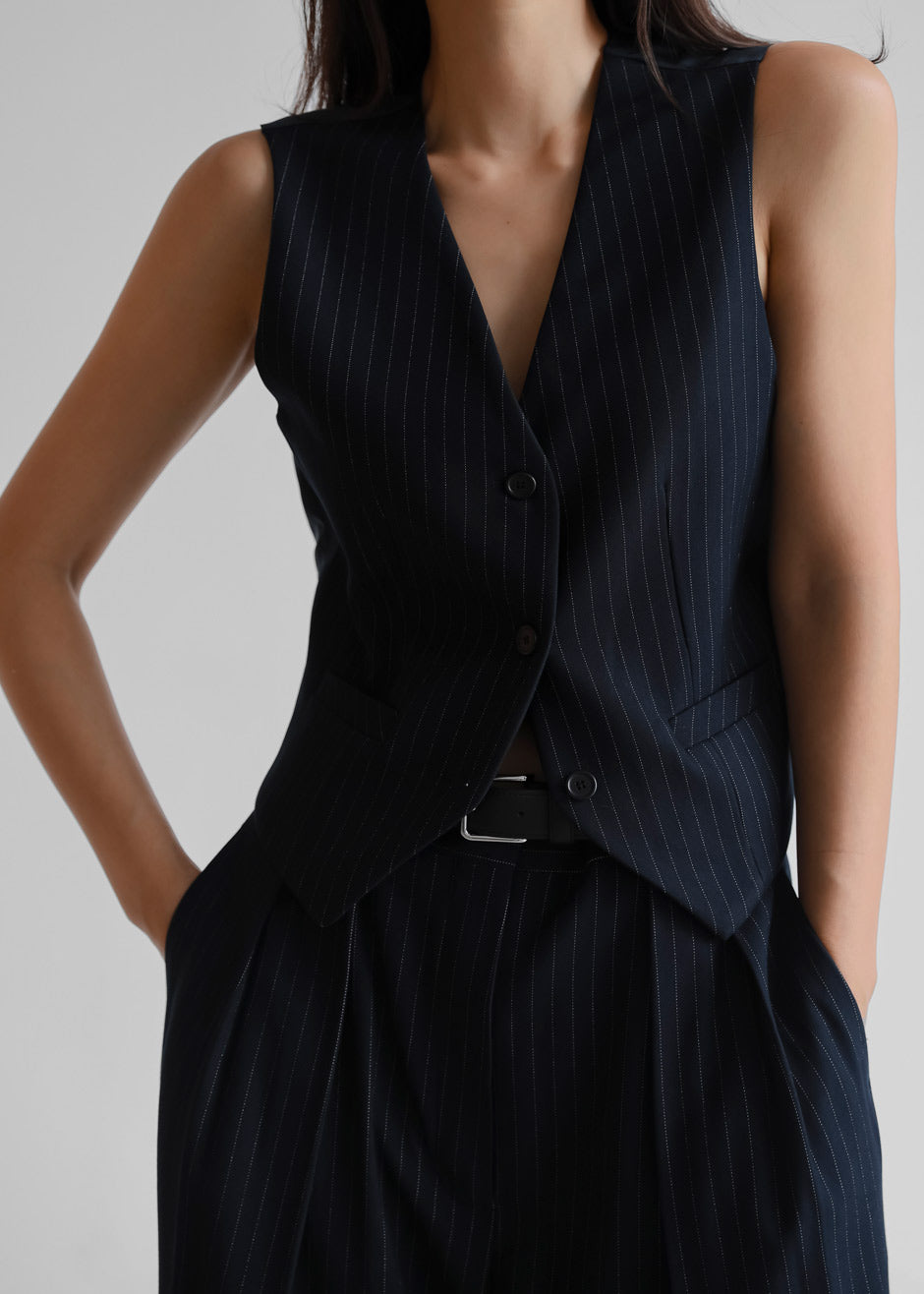 Tansy Tailored Vest - Navy Pinstripe Vest Nickishop – view 8 of 12