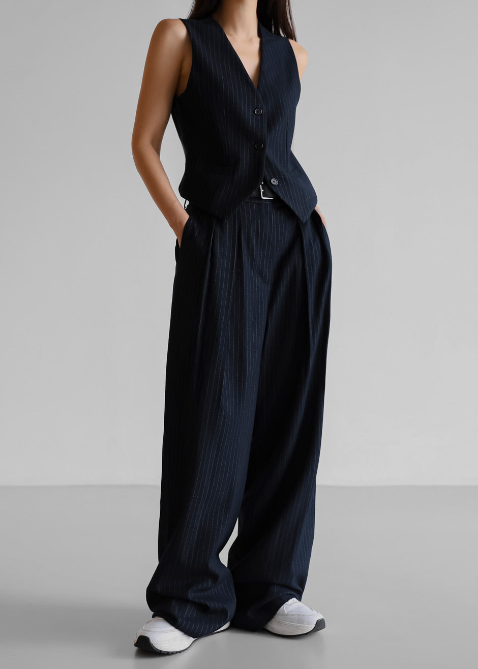 Tansy Tailored Vest - Navy Pinstripe Vest Nickishop – view 10 of 12