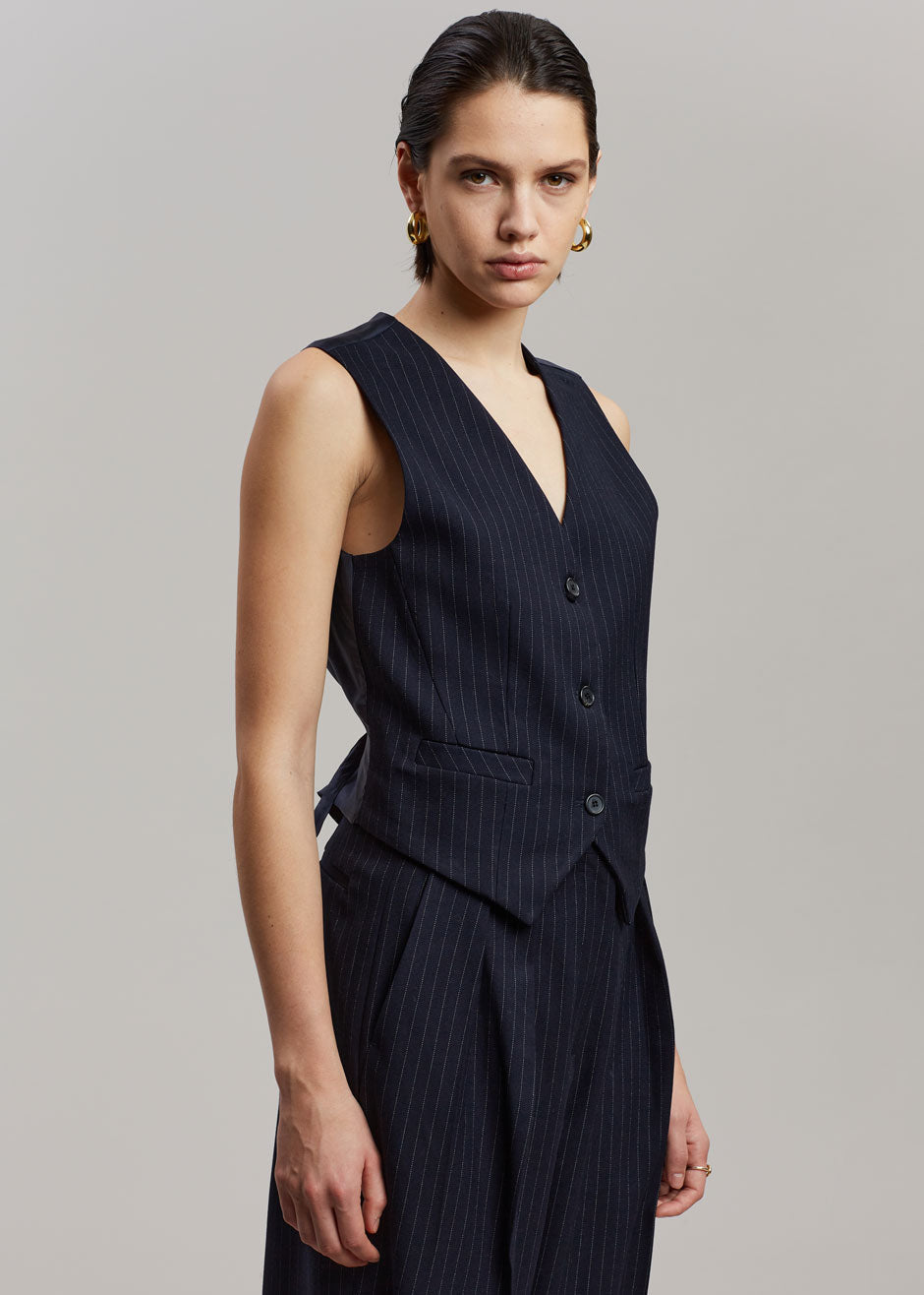 Tansy Tailored Vest - Navy Pinstripe Vest Nickishop – view 4 of 12