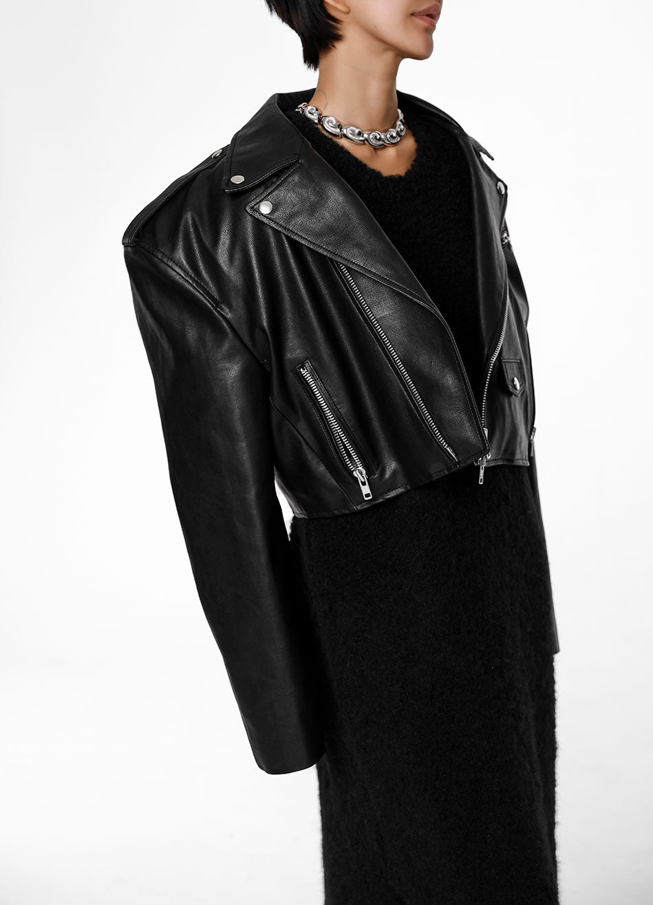 Tidus Cropped Biker Jacket - Black Jacket Nickishop – view 5 of 9