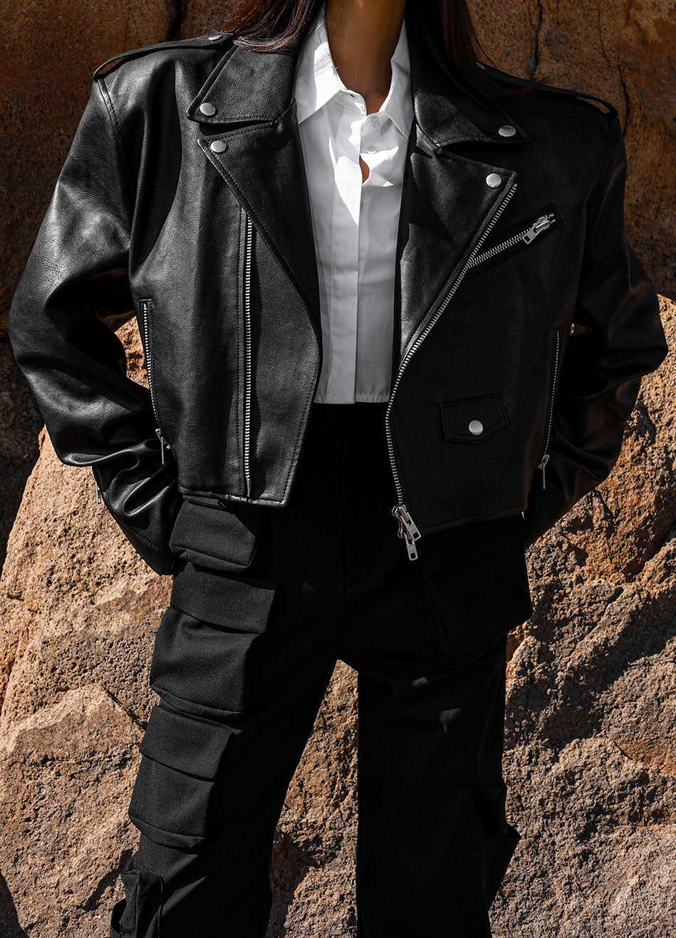 Tidus Cropped Biker Jacket - Black Jacket Nickishop – view 6 of 9