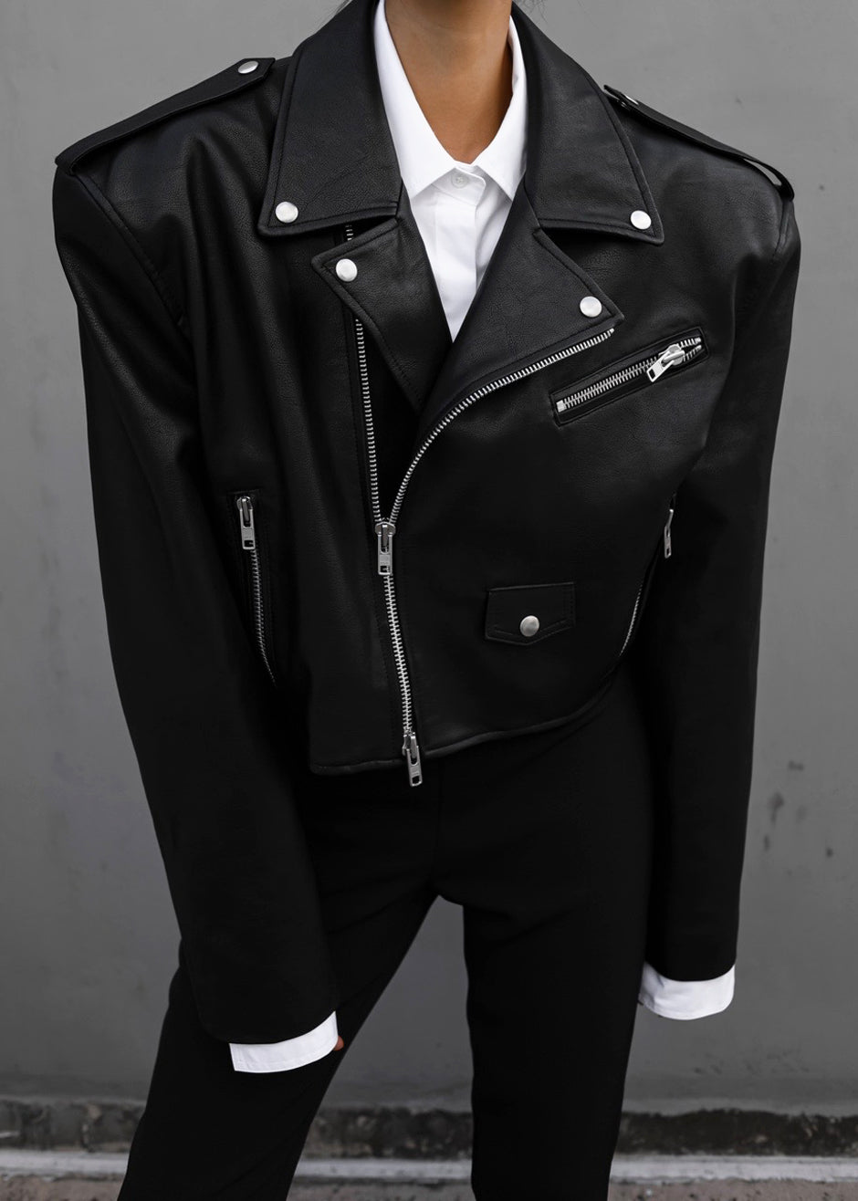 Tidus Cropped Biker Jacket - Black Jacket Nickishop – view 1 of 9