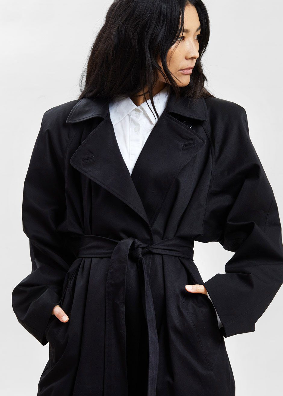 Woven Box Shoulder Trench in Black Coat Paper Moon – view 11 of 13