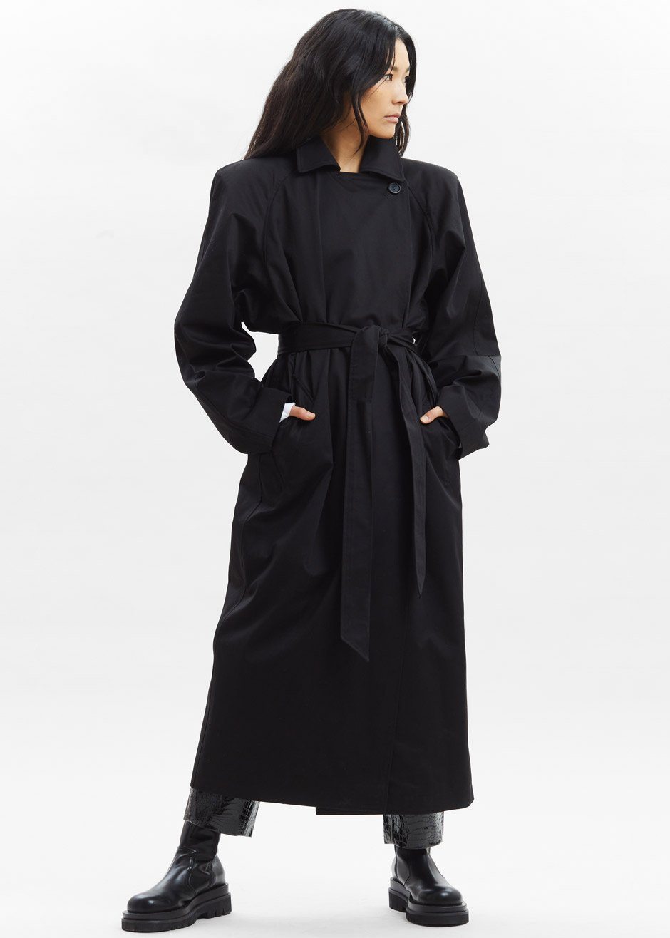 Woven Box Shoulder Trench in Black Coat Paper Moon – view 8 of 13