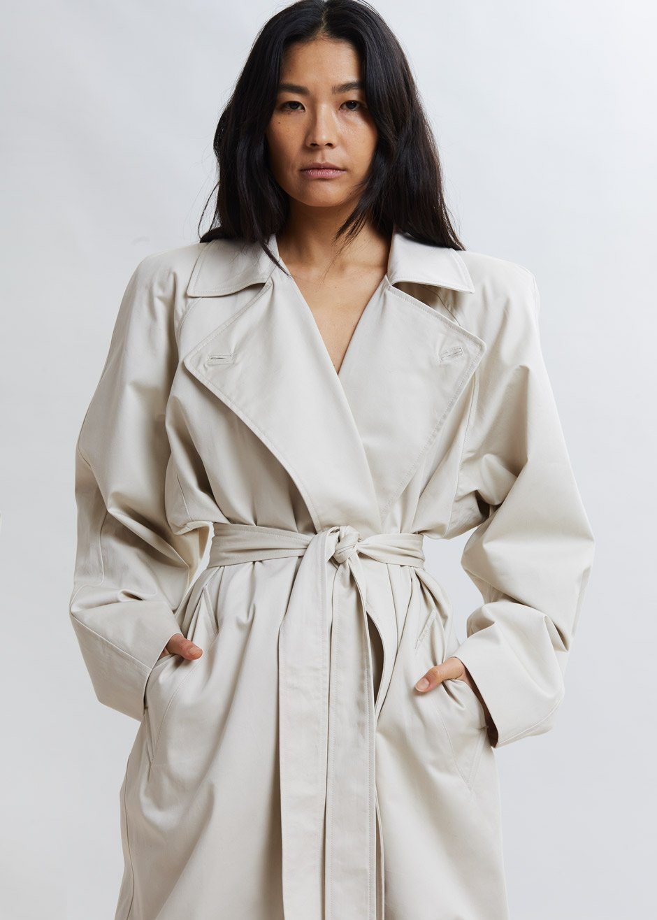 Woven Box Shoulder Trench in Bone Coat Paper Moon – view 11 of 15