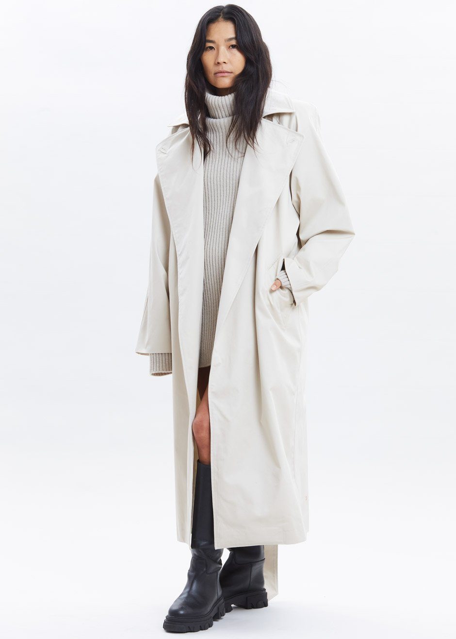 Woven Box Shoulder Trench in Bone Coat Paper Moon – view 12 of 15